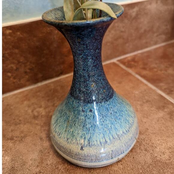 Vintage Pottery Vase Artist Signed Blue Glaze Minimalist Avant Garde Decor - Picture 4 of 7